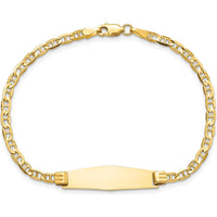14K Yellow Gold Polished Anchor Link ID Bracelet with Solid Plate Charm - 7" Length by Oro Pregiato