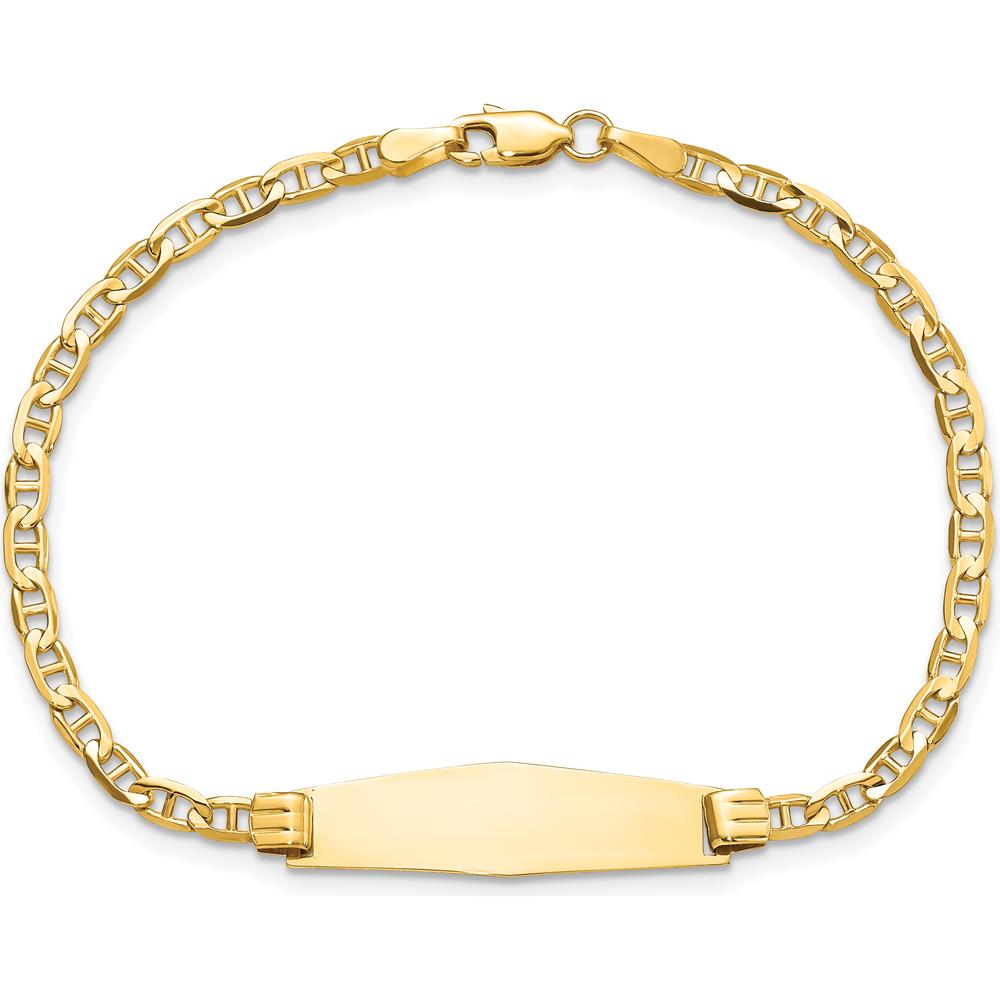 14K Yellow Gold Polished Anchor Link ID Bracelet with Solid Plate Charm - 7" Length by Oro Pregiato
