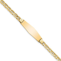 14K Yellow Gold Polished Anchor Link ID Bracelet with Solid Plate Charm - 7" Length by Oro Pregiato