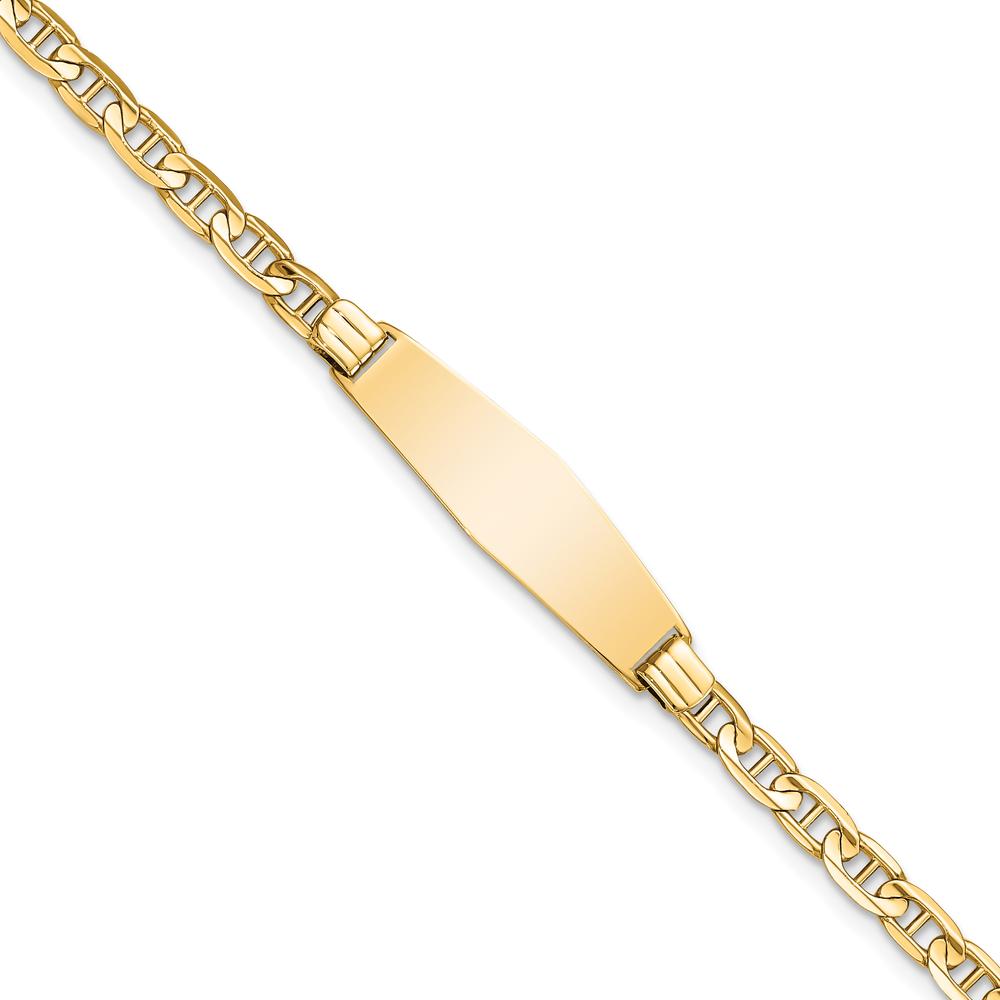 14K Yellow Gold Polished Anchor Link ID Bracelet with Solid Plate Charm - 7" Length by Oro Pregiato