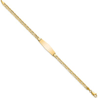 14K Yellow Gold Polished Anchor Link ID Bracelet with Solid Plate Charm - 7" Length by Oro Pregiato