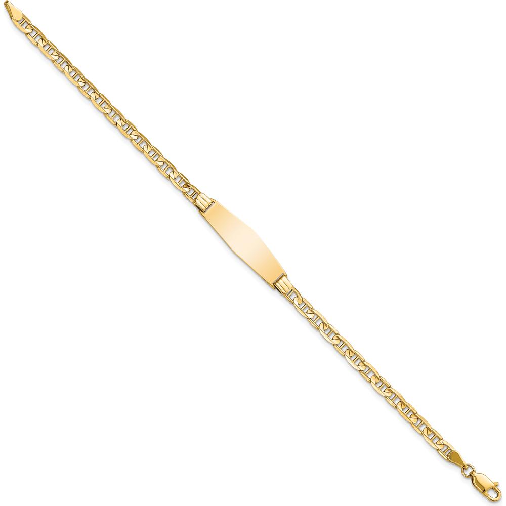 14K Yellow Gold Polished Anchor Link ID Bracelet with Solid Plate Charm - 7" Length by Oro Pregiato