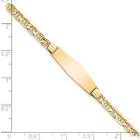14K Yellow Gold Polished Anchor Link ID Bracelet with Solid Plate Charm - 7" Length by Oro Pregiato