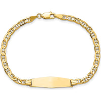 14K Yellow Gold Polished Anchor Link ID Bracelet with Solid Plate Charm - 7" Length by Oro Pregiato