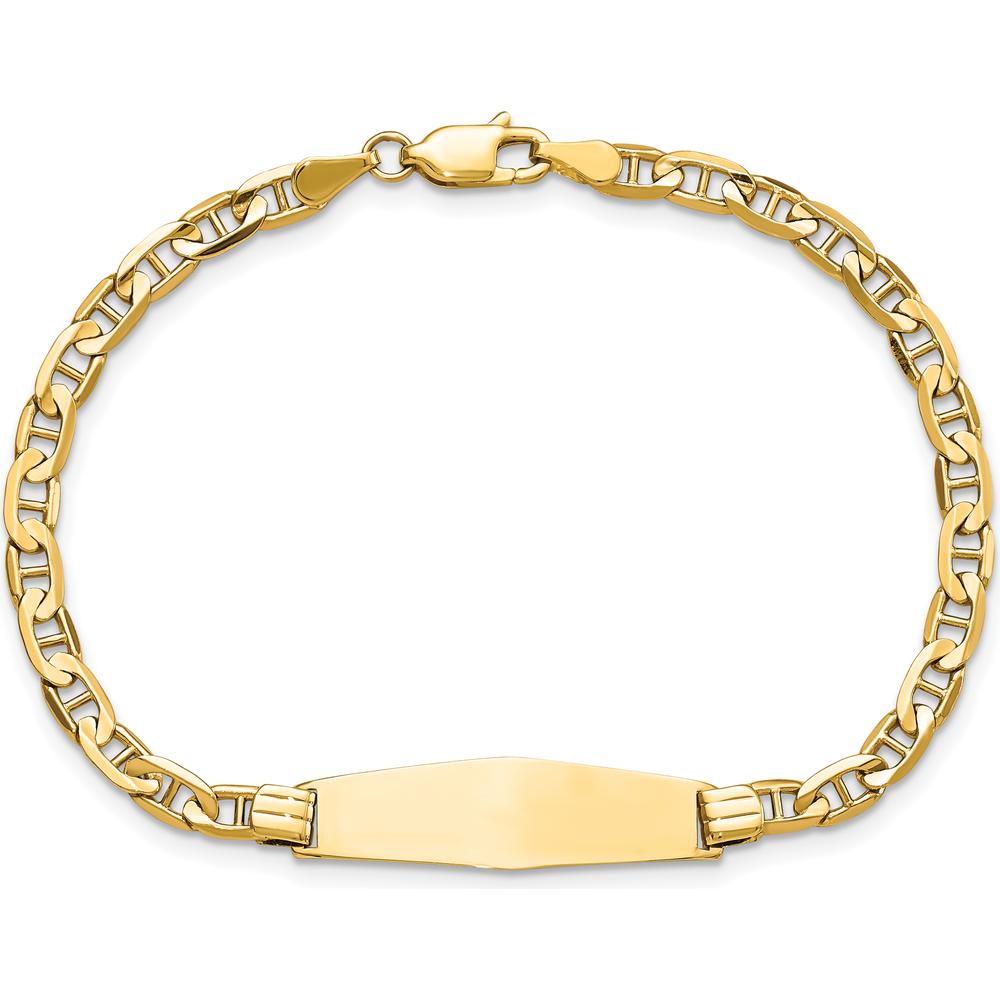 14K Yellow Gold Polished Anchor Link ID Bracelet with Solid Plate Charm - 7" Length by Oro Pregiato