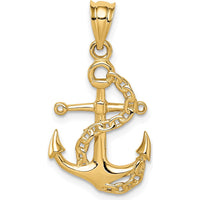 14K Yellow Gold Polished Anchor Pendant with Chain Detail - 26.5mm by Oro Pregiato