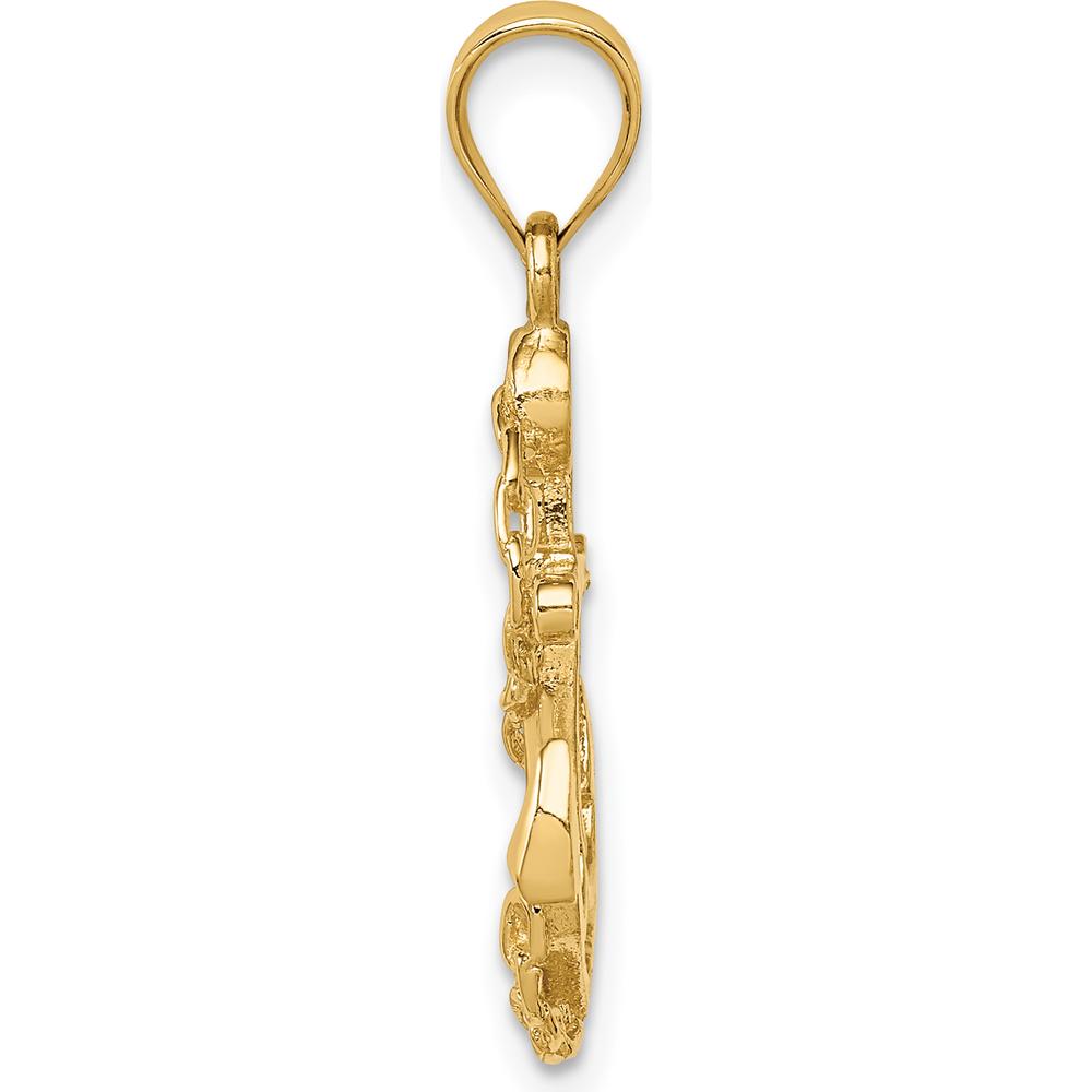 14K Yellow Gold Polished Anchor Pendant with Chain Detail - 26.5mm by Oro Pregiato