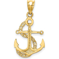 14K Yellow Gold Polished Anchor Pendant with Chain Detail - 26.5mm by Oro Pregiato
