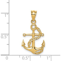 14K Yellow Gold Polished Anchor Pendant with Chain Detail - 26.5mm by Oro Pregiato