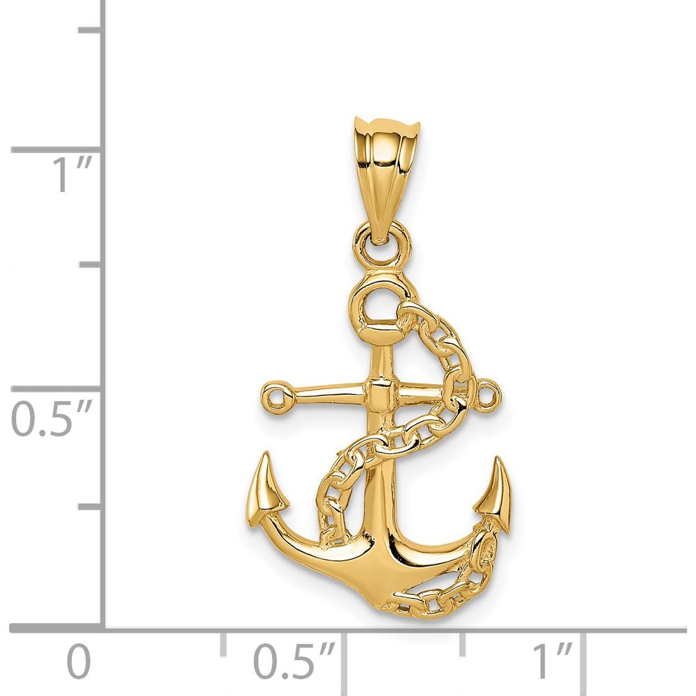 14K Yellow Gold Polished Anchor Pendant with Chain Detail - 26.5mm by Oro Pregiato
