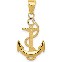 14K Yellow Gold Polished Anchor Pendant with Textured Rope Detail - 32.5mm Length by Oro Pregiato