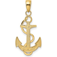 14K Yellow Gold Polished Anchor Pendant with Textured Rope Detail - 32.5mm Length by Oro Pregiato