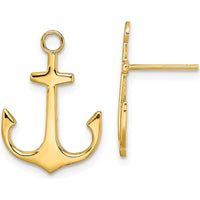14K Yellow Gold Polished Anchor Post Earrings - 18mm Length, 13mm Width by 0