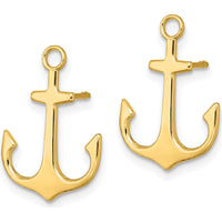 14K Yellow Gold Polished Anchor Post Earrings - 18mm Length, 13mm Width by 0