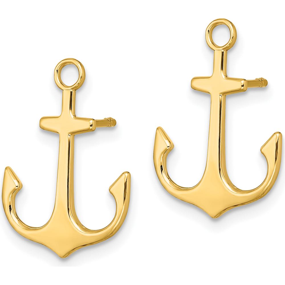 14K Yellow Gold Polished Anchor Post Earrings - 18mm Length, 13mm Width by 0