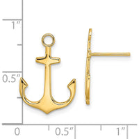 14K Yellow Gold Polished Anchor Post Earrings - 18mm Length, 13mm Width by 0