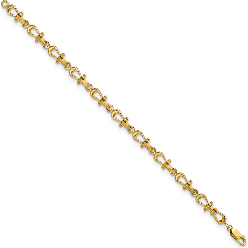 14K Yellow Gold Polished Anchor Shackle 7.5" Bracelet with 3D Textured Links by Oro Pregiato