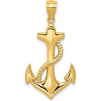 14K Yellow Gold Polished Anchor with Rope Pendant - 33.65mm Length by Oro Pregiato