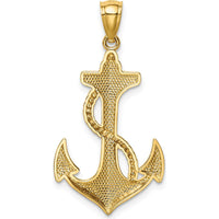 14K Yellow Gold Polished Anchor with Rope Pendant - 33.65mm Length by Oro Pregiato