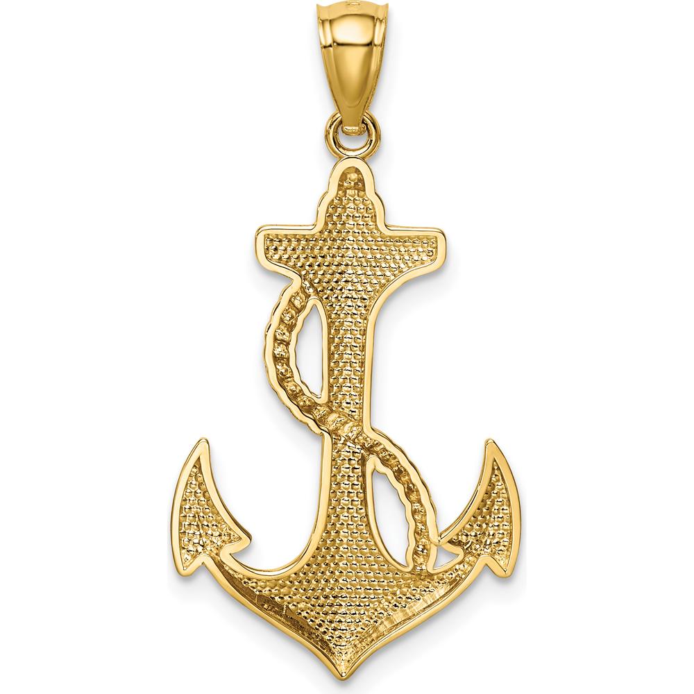 14K Yellow Gold Polished Anchor with Rope Pendant - 33.65mm Length by Oro Pregiato