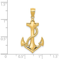 14K Yellow Gold Polished Anchor with Rope Pendant - 33.65mm Length by Oro Pregiato