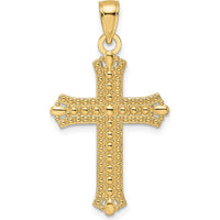 14K Yellow Gold Polished and Beaded Cross Pendant with Pointed Ends - 36.5mm Length by Oro Pregiato