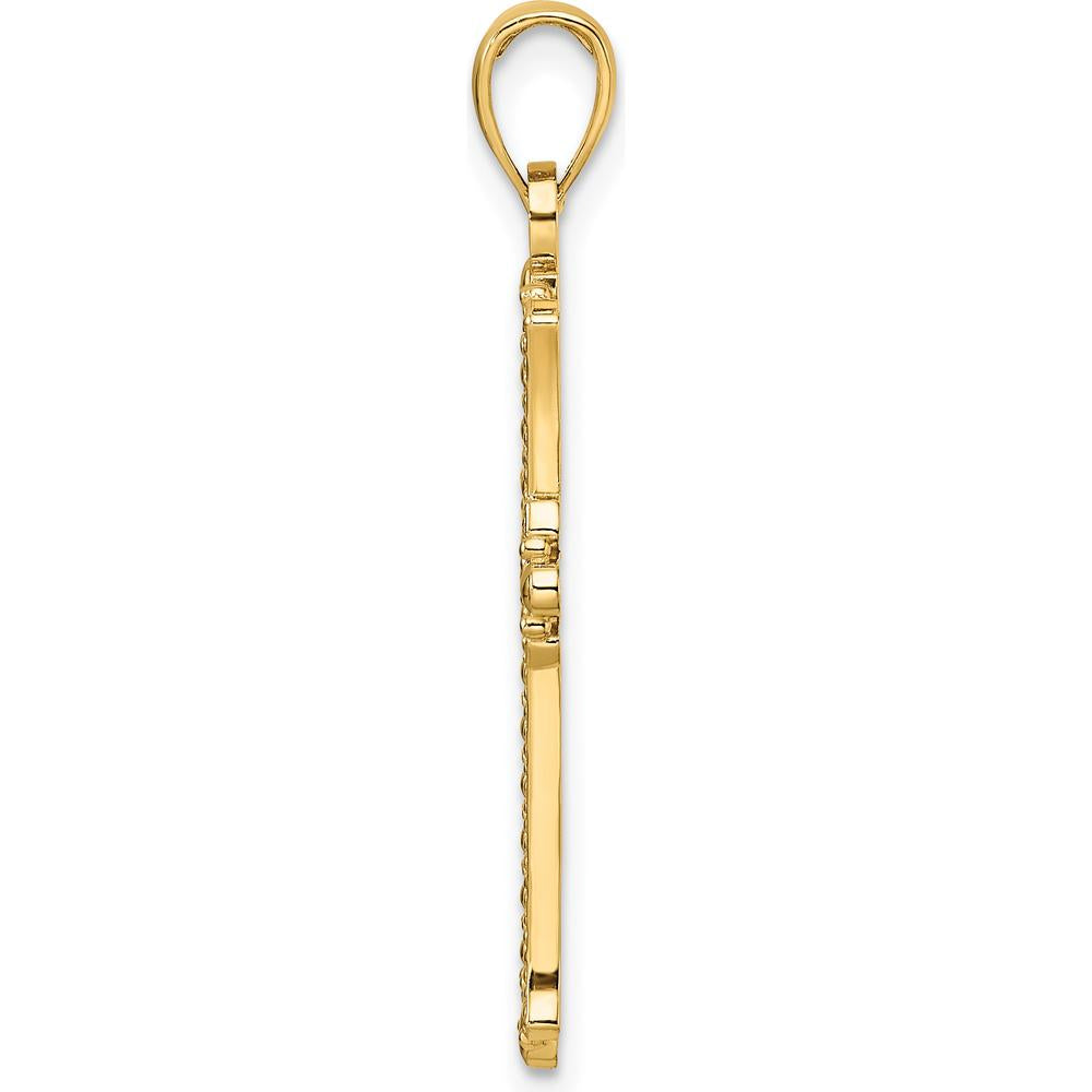 14K Yellow Gold Polished and Beaded Cross Pendant with Pointed Ends - 36.5mm Length by Oro Pregiato