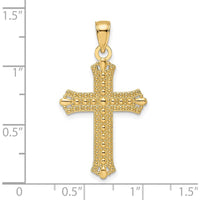 14K Yellow Gold Polished and Beaded Cross Pendant with Pointed Ends - 36.5mm Length by Oro Pregiato