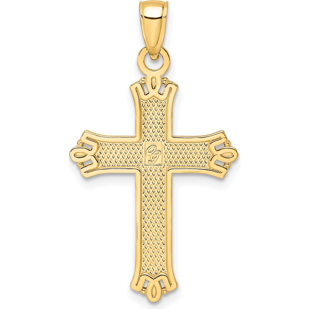 14K Yellow Gold Polished and Beaded Cross Pendant with Pointed Ends - 36.5mm Length by Oro Pregiato