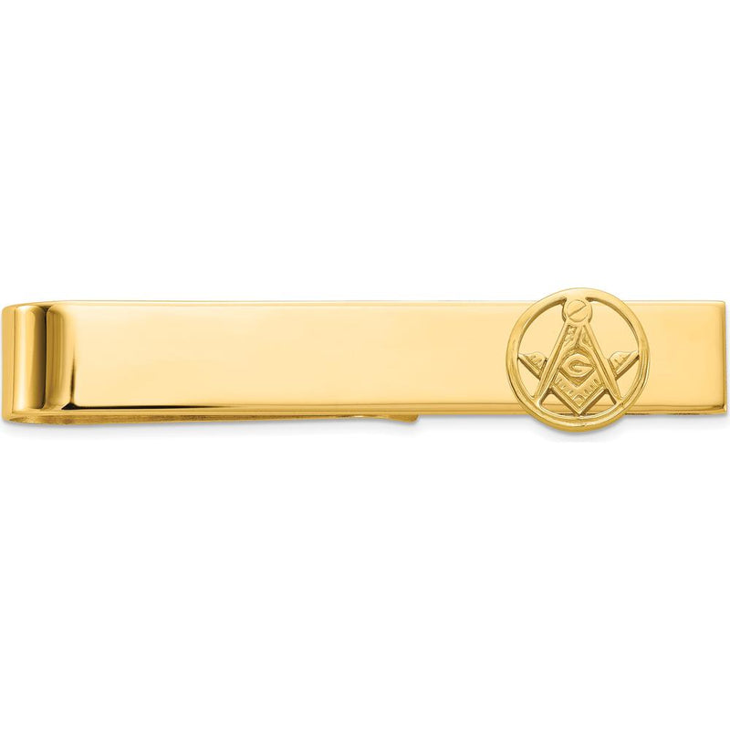 14K Yellow Gold Polished and Beaded Masonic Circle Large Tie Bar by IBGoodman