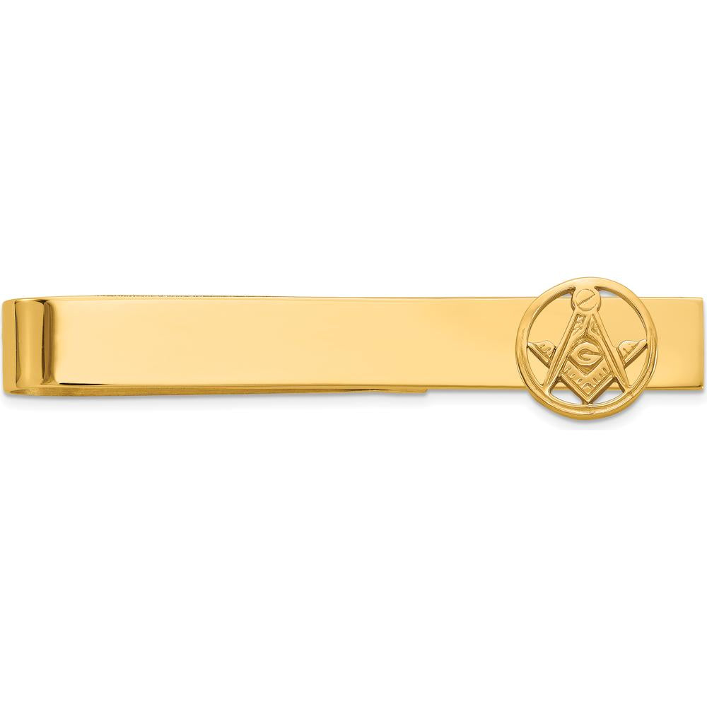 14K Yellow Gold Polished and Beaded Masonic Circle Medium Tie Bar by IBGoodman