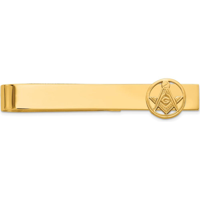 14K Yellow Gold Polished and Beaded Masonic Circle Medium Tie Bar by IBGoodman