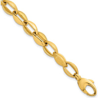 14K Yellow Gold Polished and Brushed 8.15mm Fancy Oval Cable Link Bracelet - 7.25" Length by 0