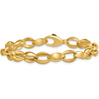 14K Yellow Gold Polished and Brushed 8.15mm Fancy Oval Cable Link Bracelet - 7.25" Length by 0