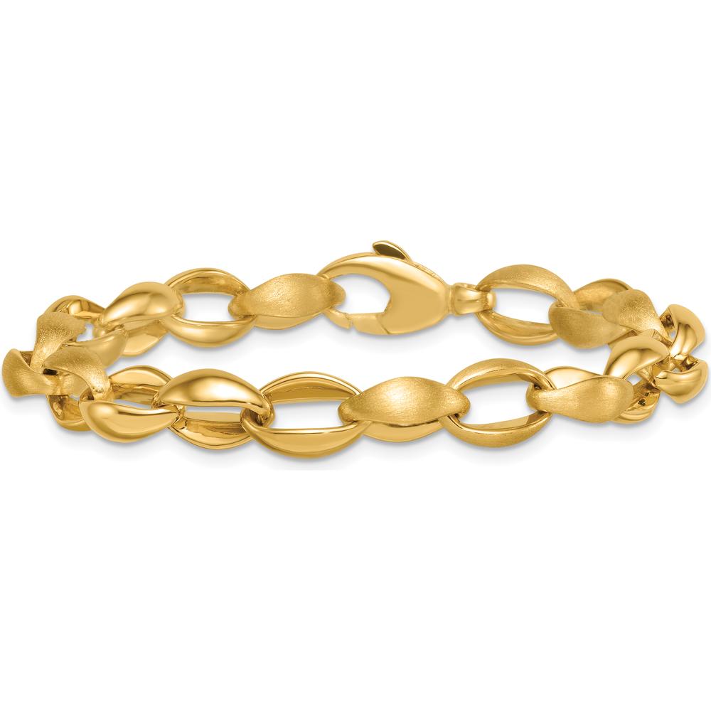 14K Yellow Gold Polished and Brushed 8.15mm Fancy Oval Cable Link Bracelet - 7.25" Length by 0