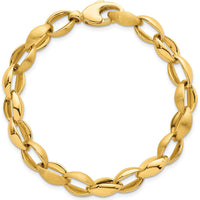14K Yellow Gold Polished and Brushed 8.15mm Fancy Oval Cable Link Bracelet - 7.25" Length by 0