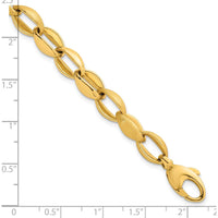 14K Yellow Gold Polished and Brushed 8.15mm Fancy Oval Cable Link Bracelet - 7.25" Length by 0