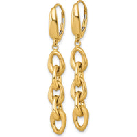 14K Yellow Gold Polished and Brushed Chain Leverback Dangle Earrings - 56mm Length by 0