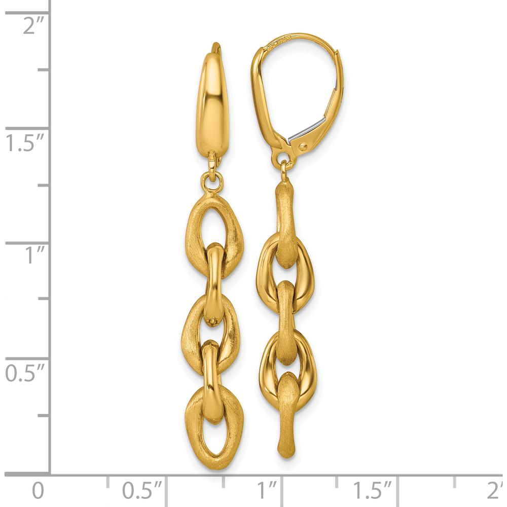 14K Yellow Gold Polished and Brushed Chain Leverback Dangle Earrings - 56mm Length by 0