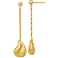 14K Yellow Gold Polished and Brushed Curved Teardrop Dangle Post Earrings by 0