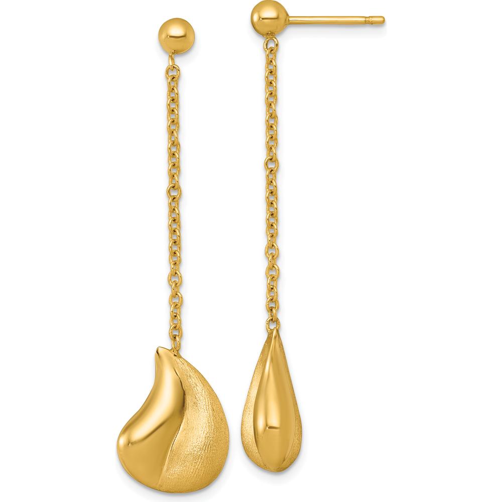 14K Yellow Gold Polished and Brushed Curved Teardrop Dangle Post Earrings by 0