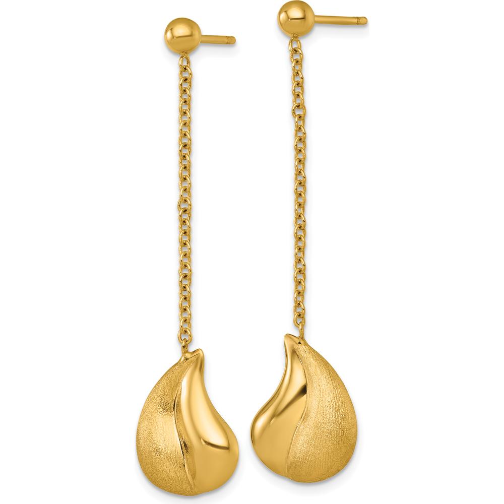 14K Yellow Gold Polished and Brushed Curved Teardrop Dangle Post Earrings by 0