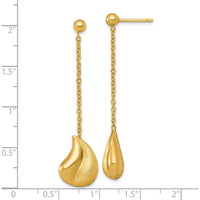 14K Yellow Gold Polished and Brushed Curved Teardrop Dangle Post Earrings by 0