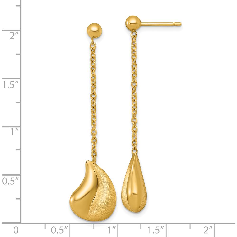 14K Yellow Gold Polished and Brushed Curved Teardrop Dangle Post Earrings by 0