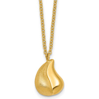 14K Yellow Gold Polished and Brushed Curved Teardrop Pendant Necklace with 16" Cable Chain and 2" Extender by 0