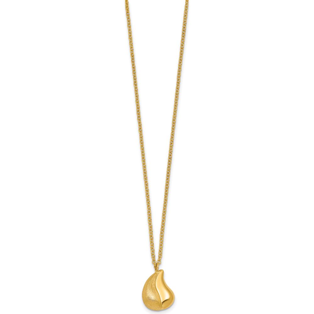 14K Yellow Gold Polished and Brushed Curved Teardrop Pendant Necklace with 16" Cable Chain and 2" Extender by 0