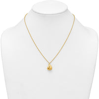 14K Yellow Gold Polished and Brushed Curved Teardrop Pendant Necklace with 16" Cable Chain and 2" Extender by 0