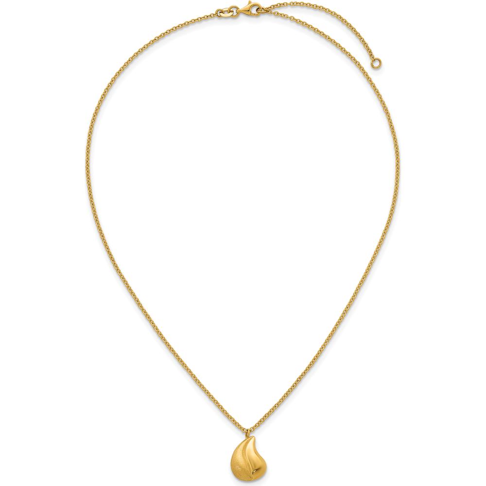 14K Yellow Gold Polished and Brushed Curved Teardrop Pendant Necklace with 16" Cable Chain and 2" Extender by 0