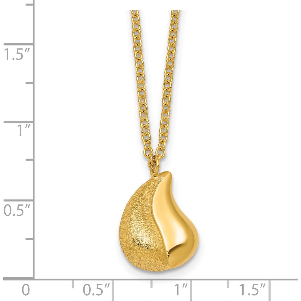 14K Yellow Gold Polished and Brushed Curved Teardrop Pendant Necklace with 16" Cable Chain and 2" Extender by 0