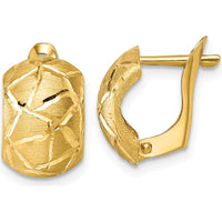 14K Yellow Gold Polished and Brushed Diamond-Cut Huggie Earrings - 15mm Length by 0